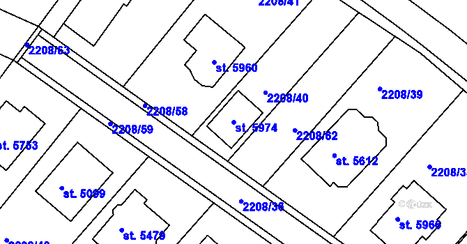 Parcela st. 5974 v KÚ Rakovník, Katastrální mapa