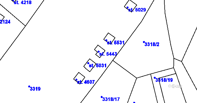 Parcela st. 5443 v KÚ Rakovník, Katastrální mapa