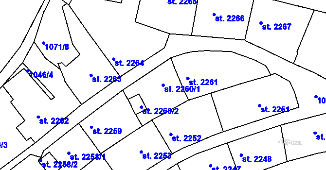 Parcela st. 2260/1 v KÚ Rakovník, Katastrální mapa