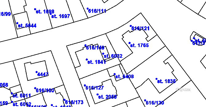 Parcela st. 6032 v KÚ Rakovník, Katastrální mapa