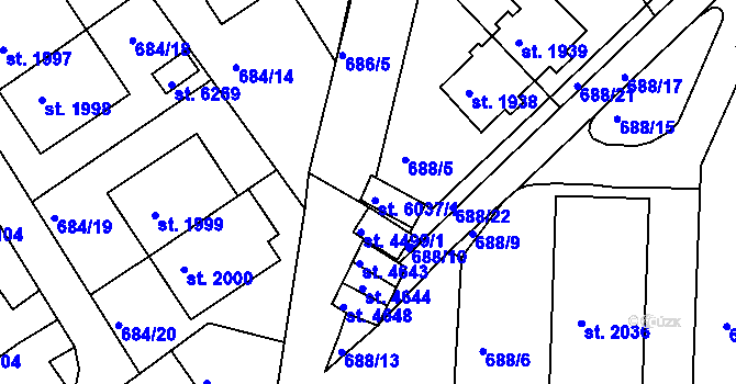 Parcela st. 6037/2 v KÚ Rakovník, Katastrální mapa