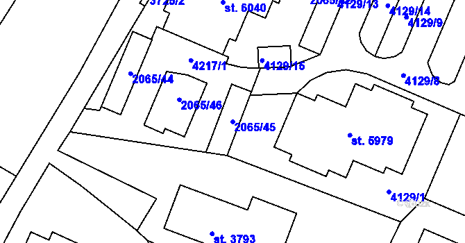 Parcela st. 2065/45 v KÚ Rakovník, Katastrální mapa