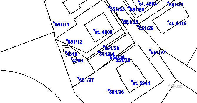 Parcela st. 551/54 v KÚ Rakovník, Katastrální mapa