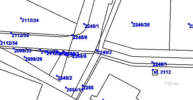 Parcela st. 2249/2 v KÚ Rakovník, Katastrální mapa