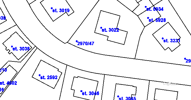 Parcela st. 2970/142 v KÚ Rakovník, Katastrální mapa