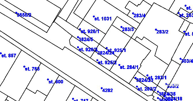 Parcela st. 3824/24 v KÚ Rakovník, Katastrální mapa