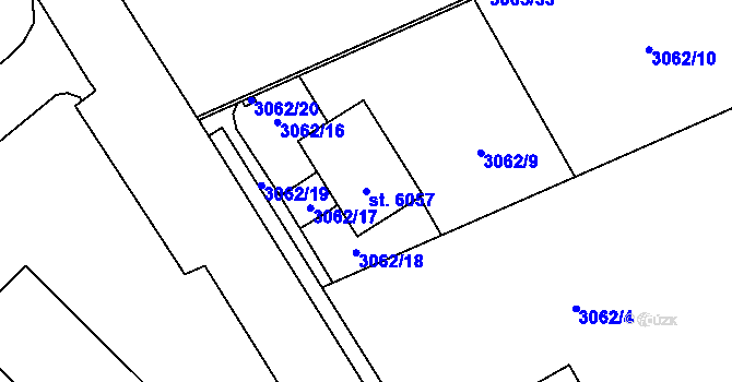 Parcela st. 6057 v KÚ Rakovník, Katastrální mapa