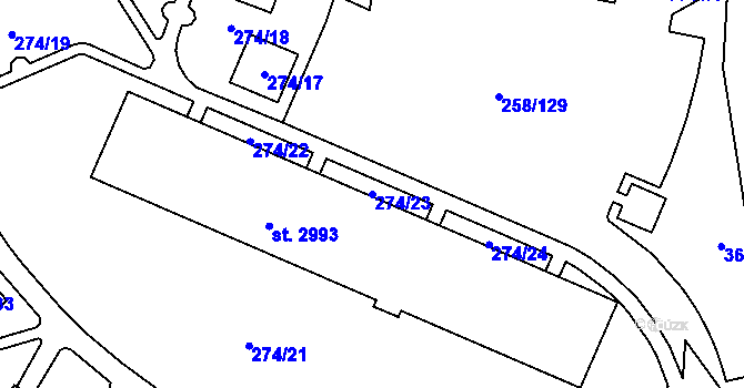 Parcela st. 274/23 v KÚ Rakovník, Katastrální mapa