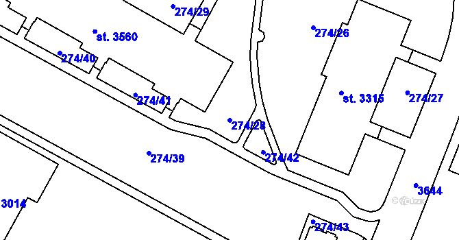 Parcela st. 274/28 v KÚ Rakovník, Katastrální mapa