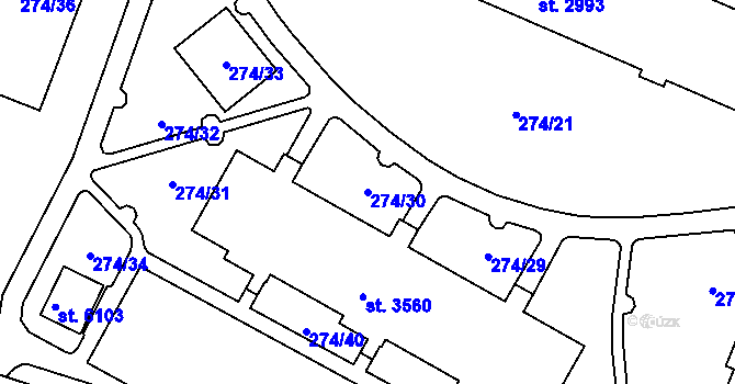 Parcela st. 274/30 v KÚ Rakovník, Katastrální mapa