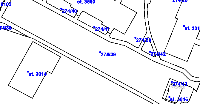 Parcela st. 274/39 v KÚ Rakovník, Katastrální mapa