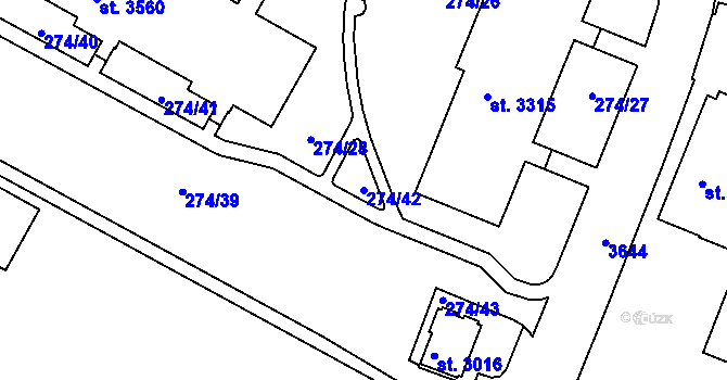 Parcela st. 274/42 v KÚ Rakovník, Katastrální mapa