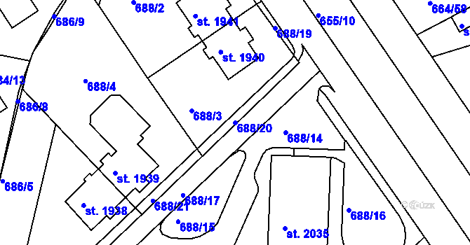Parcela st. 688/20 v KÚ Rakovník, Katastrální mapa