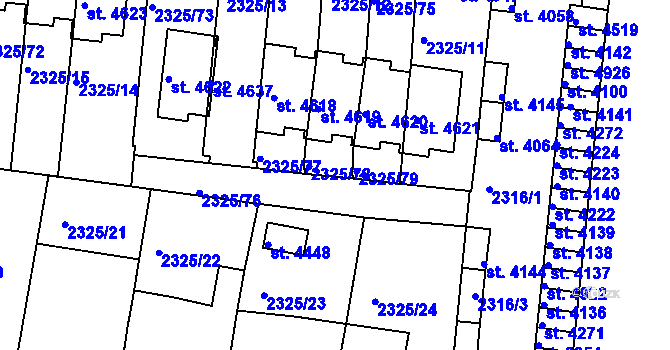 Parcela st. 2325/89 v KÚ Rakovník, Katastrální mapa