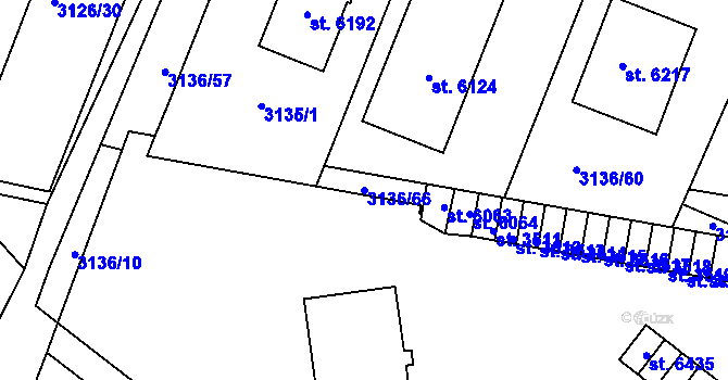 Parcela st. 3136/66 v KÚ Rakovník, Katastrální mapa