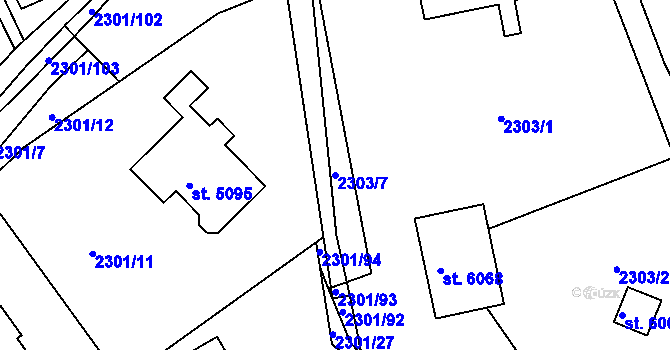 Parcela st. 2303/7 v KÚ Rakovník, Katastrální mapa