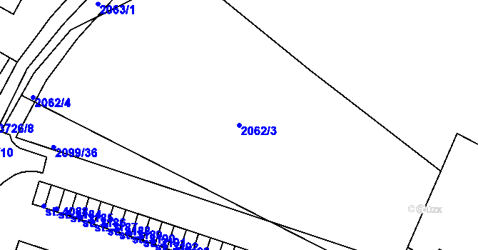 Parcela st. 2062/3 v KÚ Rakovník, Katastrální mapa