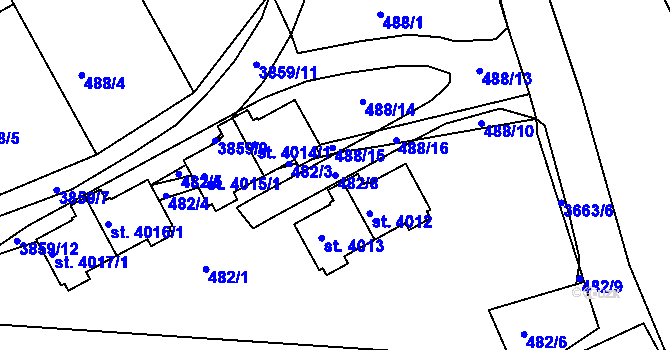 Parcela st. 482/8 v KÚ Rakovník, Katastrální mapa