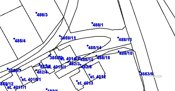 Parcela st. 488/14 v KÚ Rakovník, Katastrální mapa