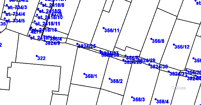 Parcela st. 3824/26 v KÚ Rakovník, Katastrální mapa
