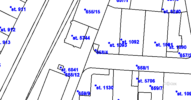 Parcela st. 658/4 v KÚ Rakovník, Katastrální mapa