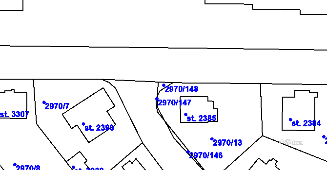 Parcela st. 2970/148 v KÚ Rakovník, Katastrální mapa