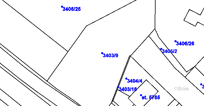 Parcela st. 3403/9 v KÚ Rakovník, Katastrální mapa