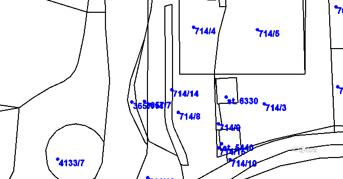 Parcela st. 714/14 v KÚ Rakovník, Katastrální mapa