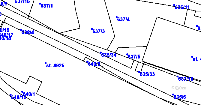 Parcela st. 635/34 v KÚ Rakovník, Katastrální mapa