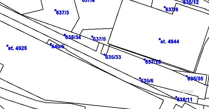 Parcela st. 635/33 v KÚ Rakovník, Katastrální mapa