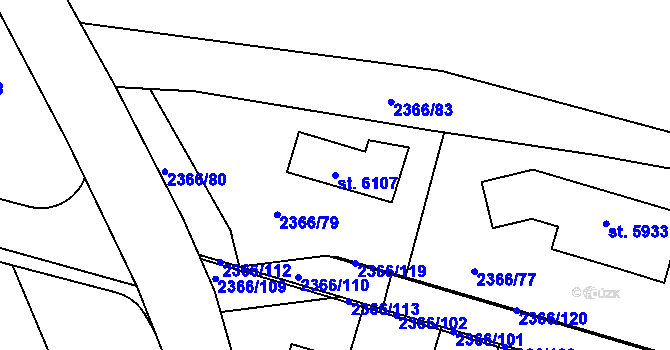 Parcela st. 6107 v KÚ Rakovník, Katastrální mapa