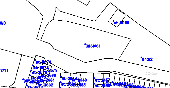 Parcela st. 3858/61 v KÚ Rakovník, Katastrální mapa