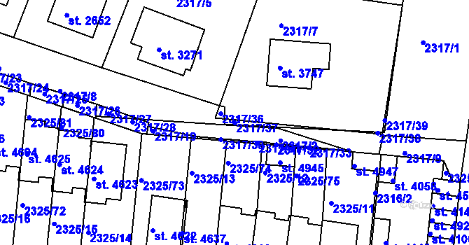 Parcela st. 2317/37 v KÚ Rakovník, Katastrální mapa