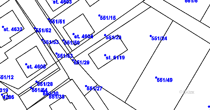 Parcela st. 6119 v KÚ Rakovník, Katastrální mapa