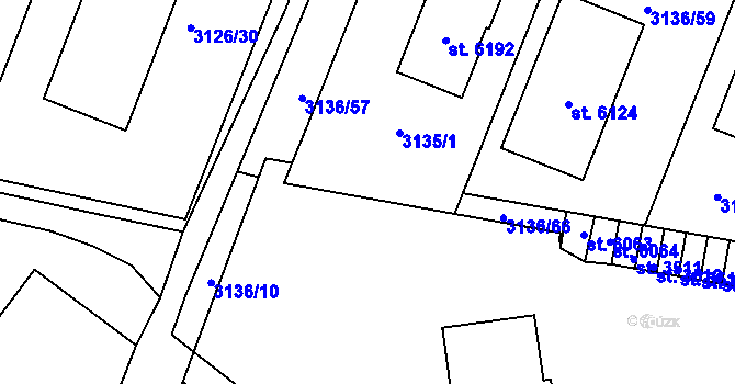 Parcela st. 3136/68 v KÚ Rakovník, Katastrální mapa