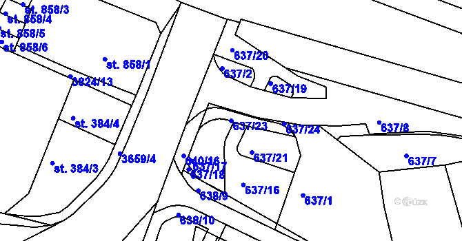 Parcela st. 637/23 v KÚ Rakovník, Katastrální mapa