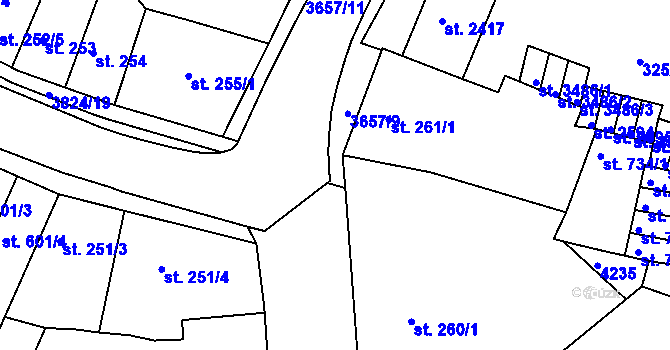 Parcela st. 3824/36 v KÚ Rakovník, Katastrální mapa