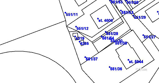 Parcela st. 4286 v KÚ Rakovník, Katastrální mapa