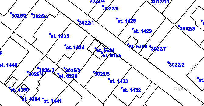 Parcela st. 6155 v KÚ Rakovník, Katastrální mapa