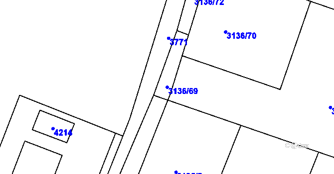 Parcela st. 3136/69 v KÚ Rakovník, Katastrální mapa
