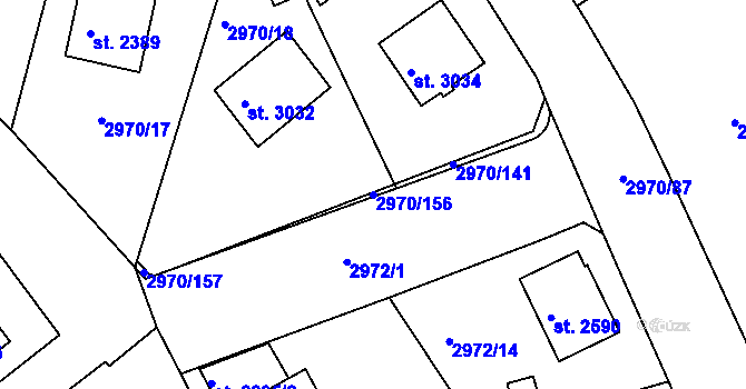 Parcela st. 2970/156 v KÚ Rakovník, Katastrální mapa