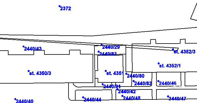 Parcela st. 2440/83 v KÚ Rakovník, Katastrální mapa