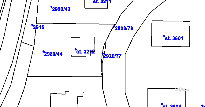 Parcela st. 2920/77 v KÚ Rakovník, Katastrální mapa