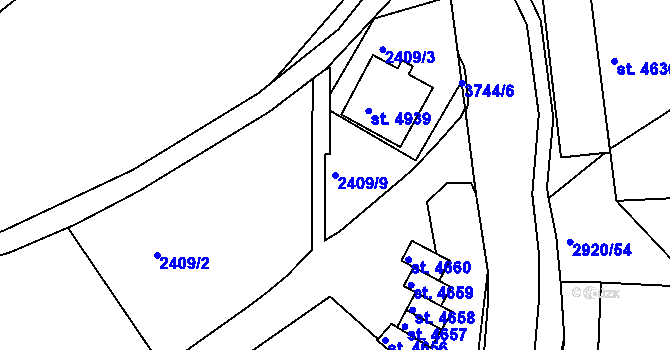 Parcela st. 2409/9 v KÚ Rakovník, Katastrální mapa