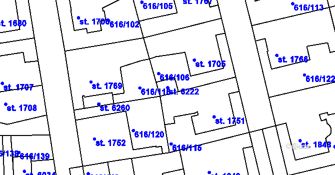Parcela st. 6222 v KÚ Rakovník, Katastrální mapa