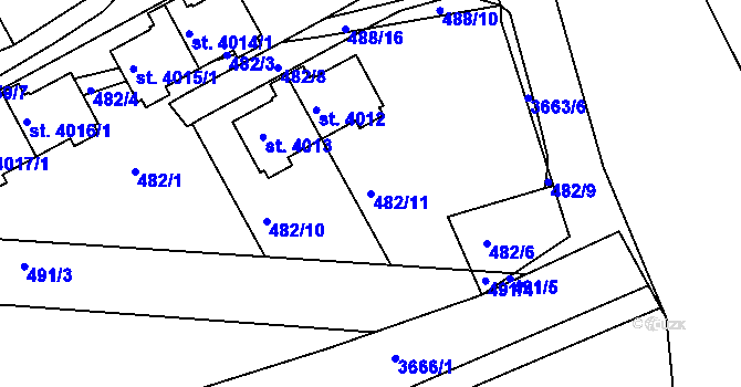 Parcela st. 482/11 v KÚ Rakovník, Katastrální mapa
