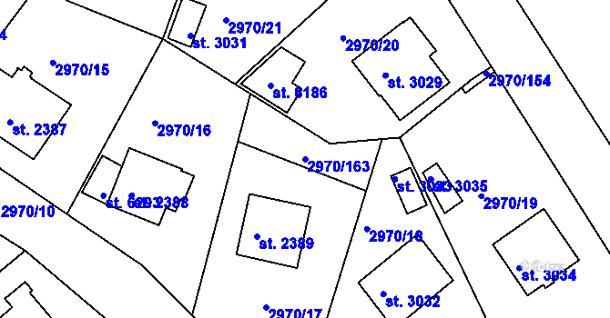 Parcela st. 2970/163 v KÚ Rakovník, Katastrální mapa