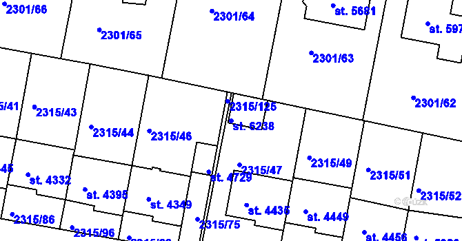 Parcela st. 6238 v KÚ Rakovník, Katastrální mapa