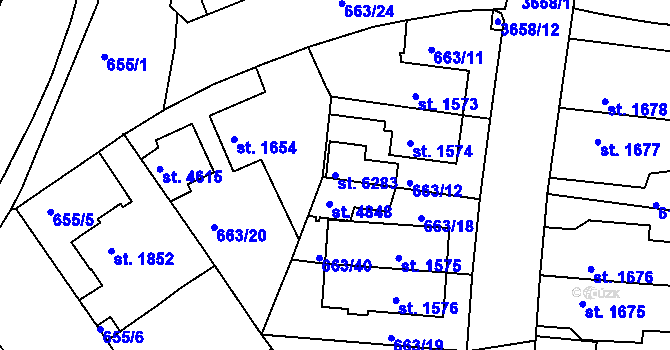Parcela st. 6283 v KÚ Rakovník, Katastrální mapa