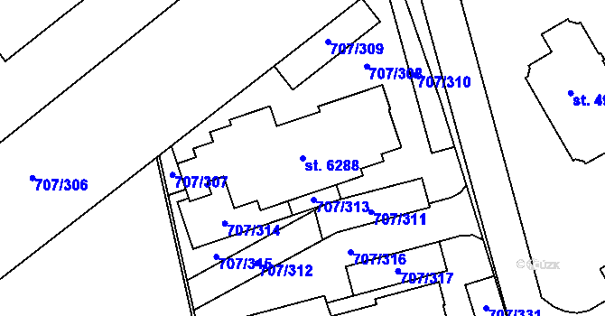 Parcela st. 6288 v KÚ Rakovník, Katastrální mapa